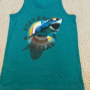 Teal Graphic Tank Top with Shark Design